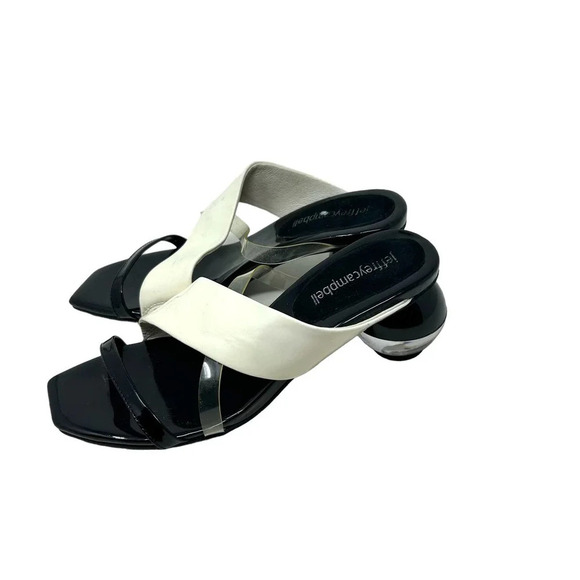 Jeffrey Campbell Laterall Ball Heel Slide Sandal Black Patent/ White/ Clear 5‎ - Picture 3 of 6